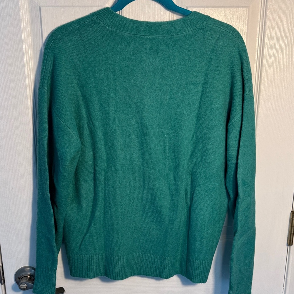 LOFT Green Knit Cardigan V-Neck Sweater - Picture 3 of 4